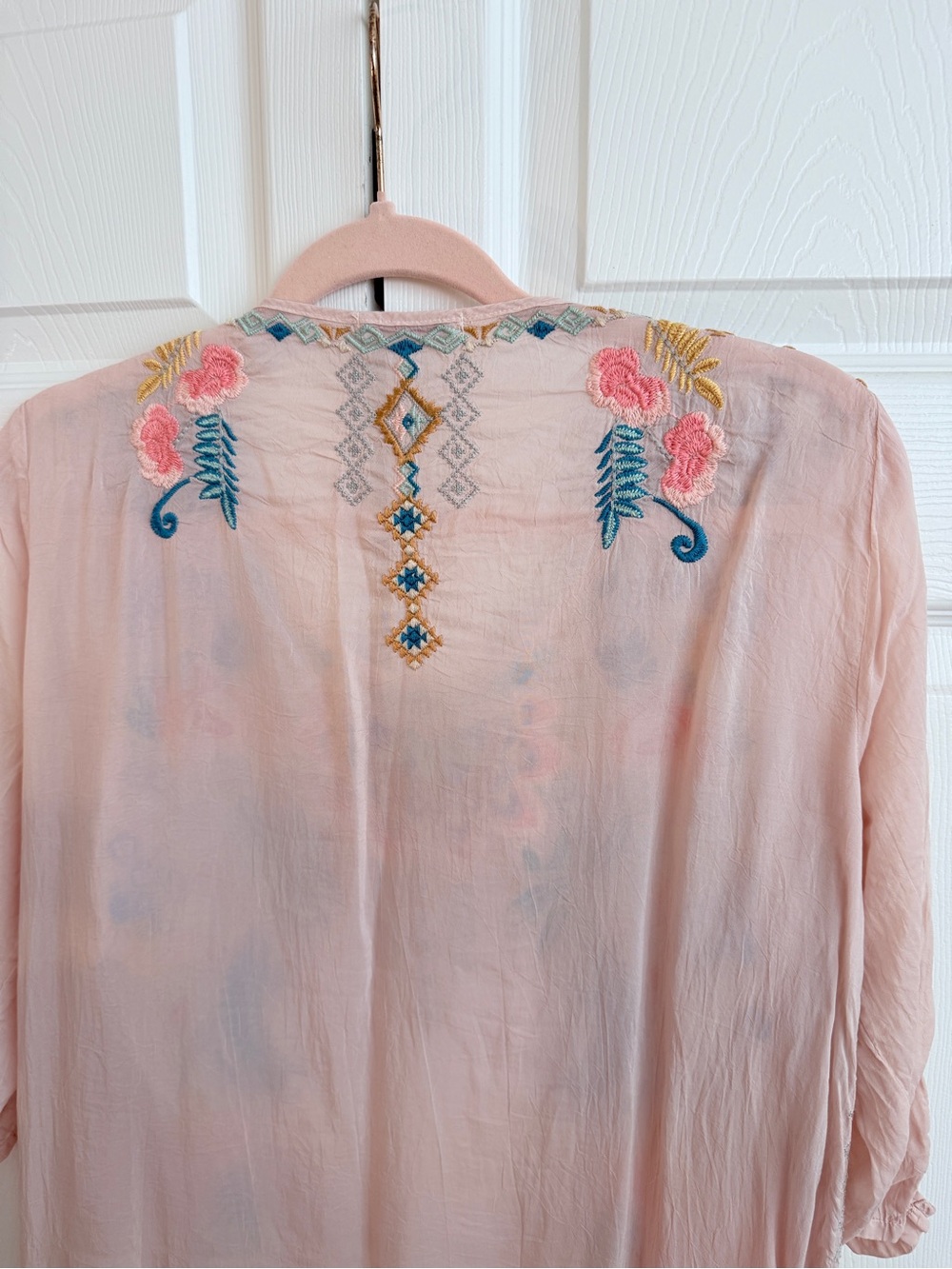 Johnny Was Silk Dusty Pink Embroidered Tunic M - Picture 8 of 13